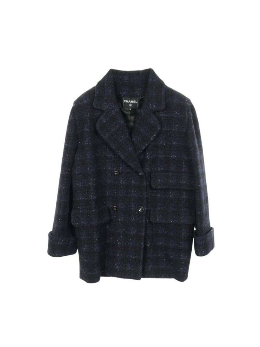 Chanel Bijou Lion Button Iridescent Wool Tweed Double Breasted Nylon Coat